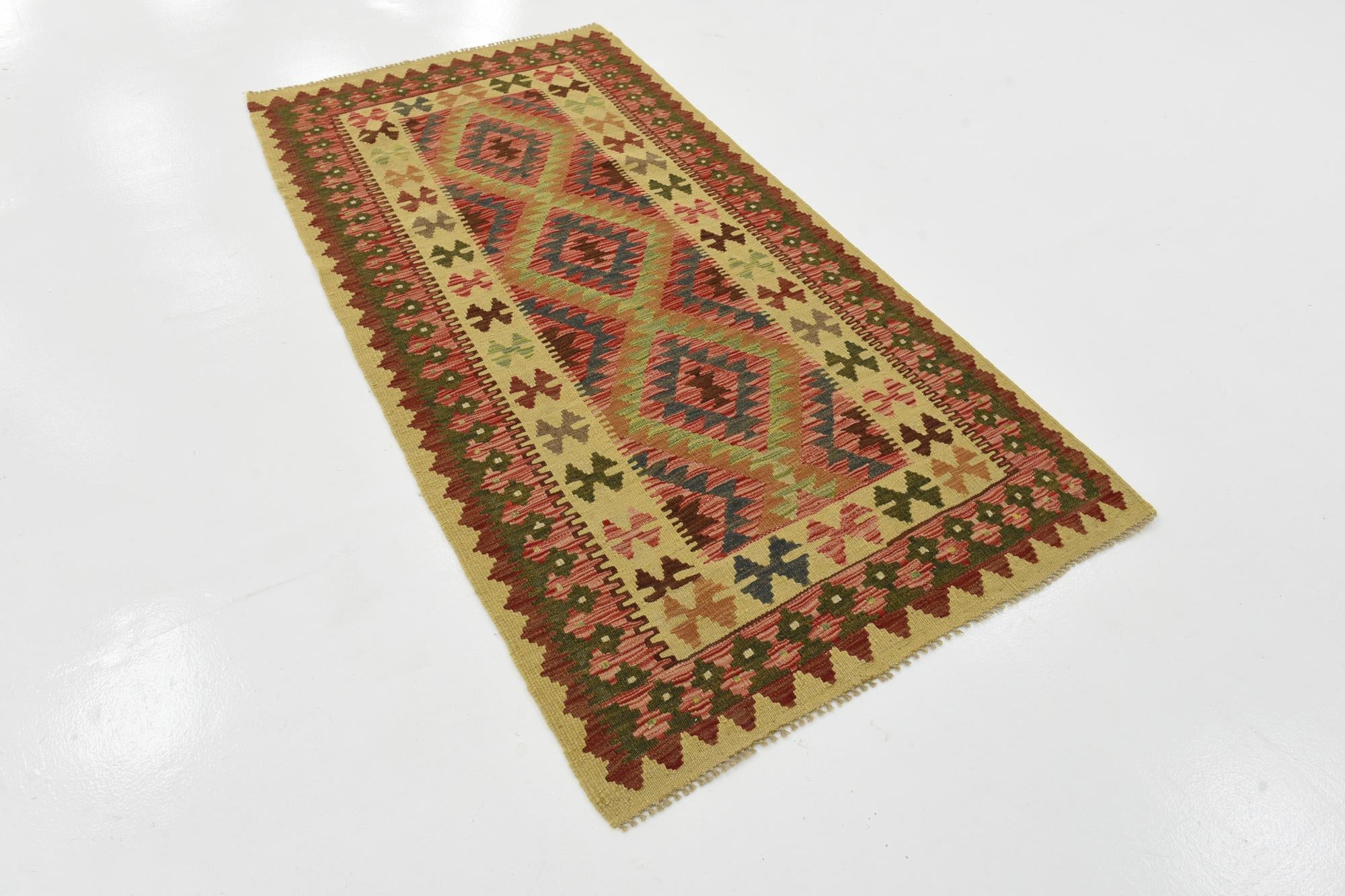 100cm x 195cm Tejido a mano Kilim Maymana Alfombra Lana Pasillera