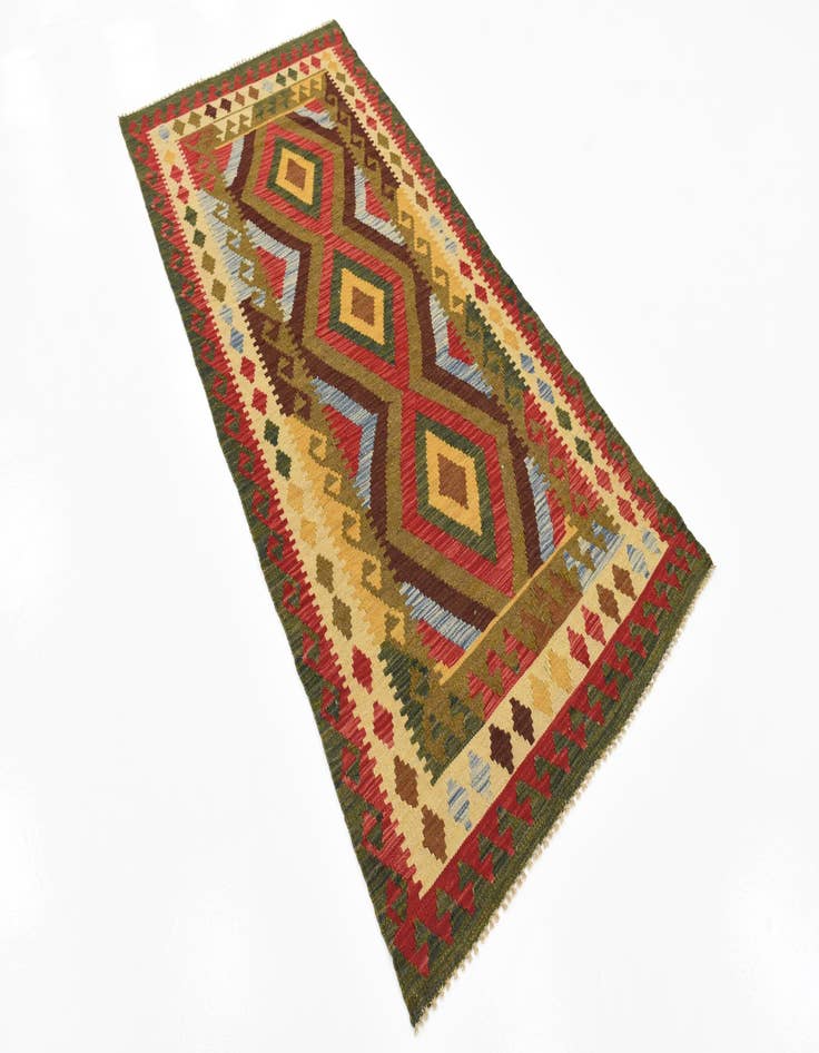 Detail image of 3' 1 x 6' 4 Hand Woven Kilim Maymana Wool Runner Rug