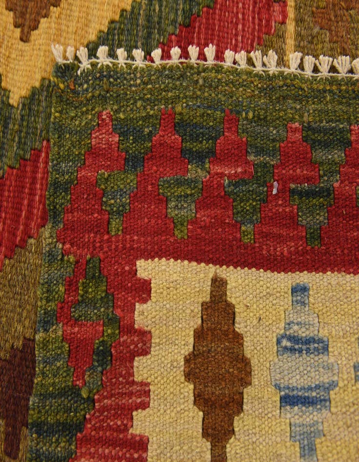 Detail image of 3' 1 x 6' 4 Hand Woven Kilim Maymana Wool Runner Rug