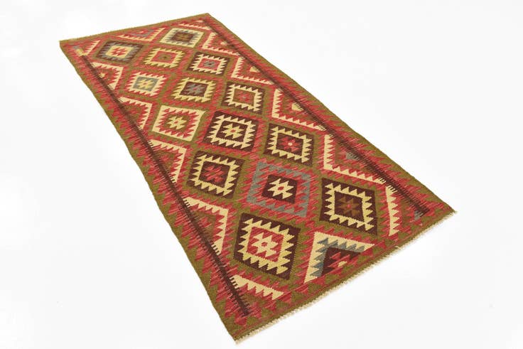 Detail image of 3' 2 x 6' 7 Hand Woven Kilim Maymana Wool Runner Rug