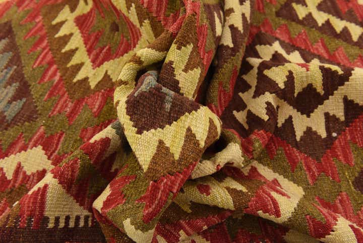 3' 2 x 6' 7 Hand Woven Kilim Maymana Wool Runner Rug
