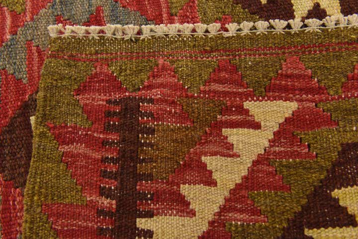 3' 2 x 6' 7 Hand Woven Kilim Maymana Wool Runner Rug