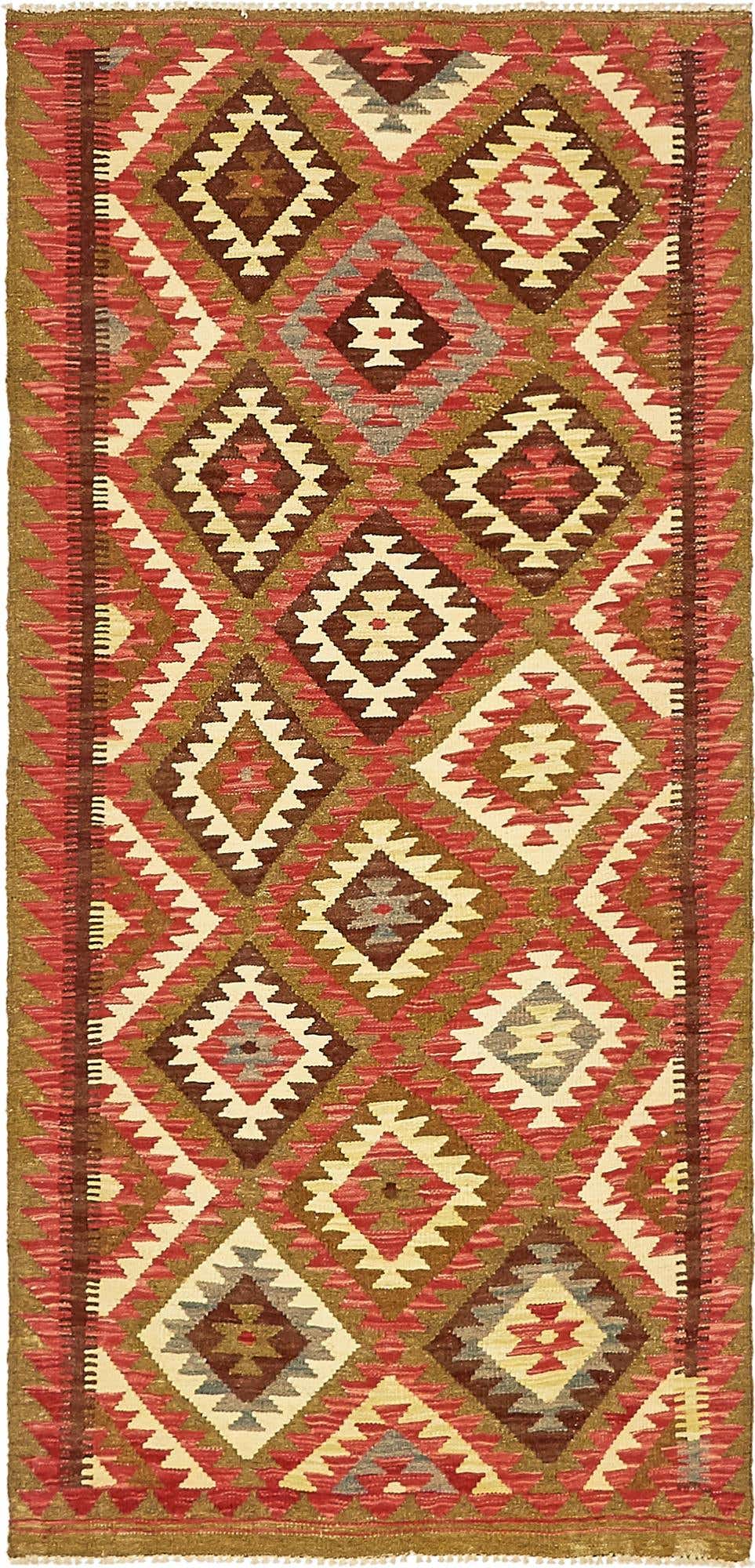 3' 2 x 6' 7 Hand Woven Kilim Maymana Wool Runner Rug