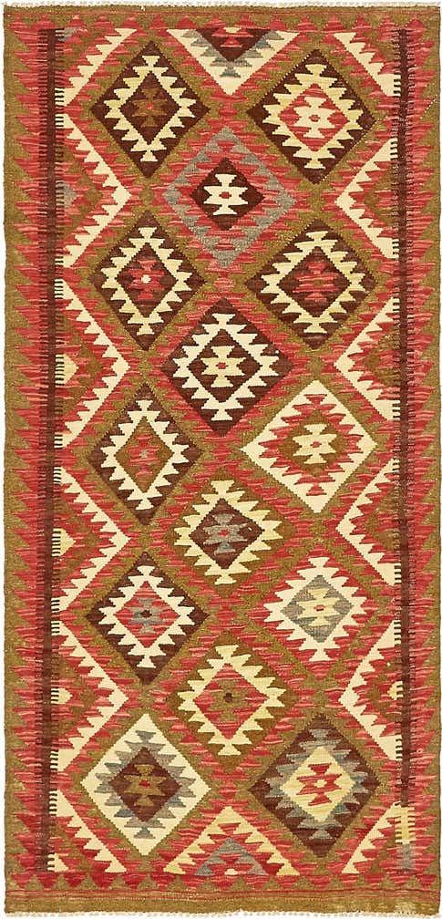 3' 2 x 6' 7 Hand Woven Kilim Maymana Wool Runner Rug