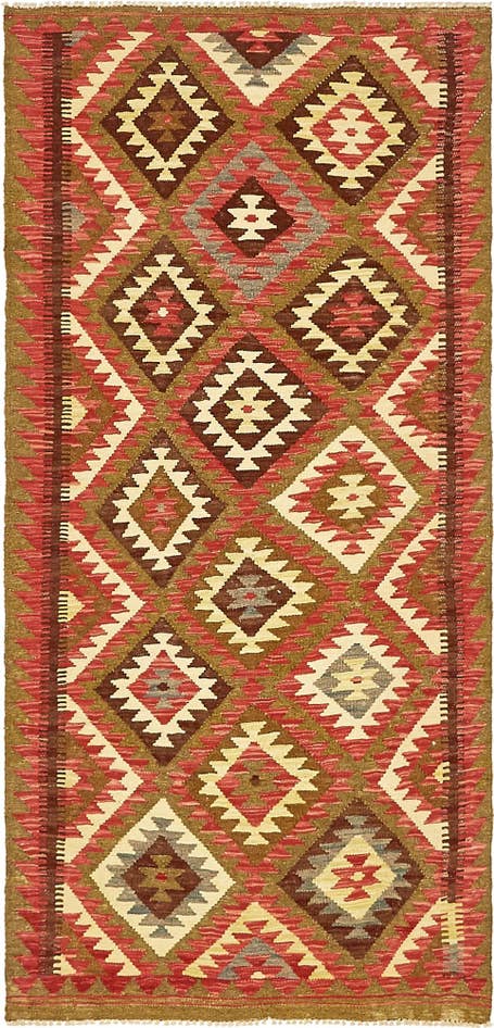 Detail image of 3' 2 x 6' 7 Hand Woven Kilim Maymana Wool Runner Rug