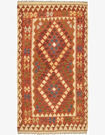 3' 4 x 6' 4 Hand Woven Kilim Maymana Runner Rug