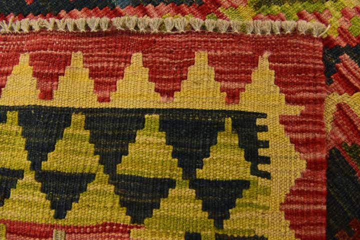 3' 2 x 6' 4 Hand Woven Kilim Maymana Wool Runner Rug