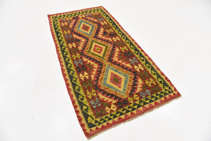 Detail image of 3' 2 x 6' 4 Hand Woven Kilim Maymana Wool Runner Rug