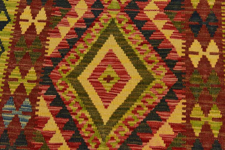 3' 2 x 6' 4 Hand Woven Kilim Maymana Wool Runner Rug