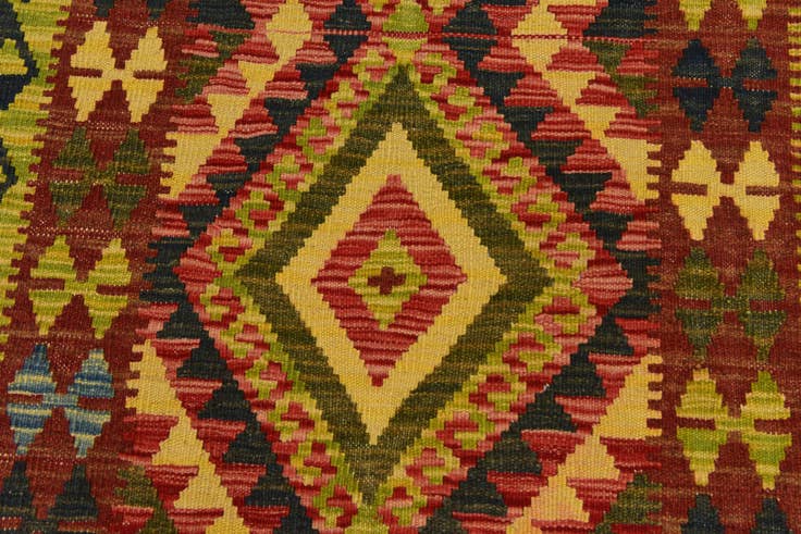 Detail image of 3' 2 x 6' 4 Hand Woven Kilim Maymana Wool Runner Rug