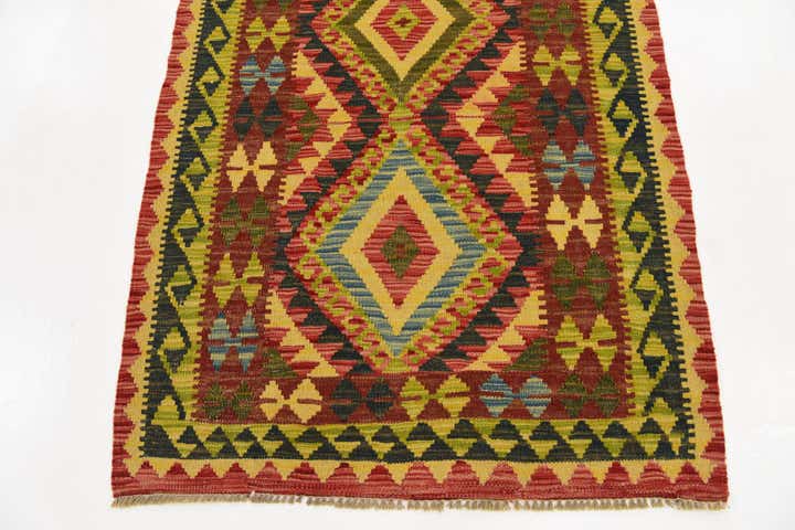 3' 2 x 6' 4 Hand Woven Kilim Maymana Wool Runner Rug