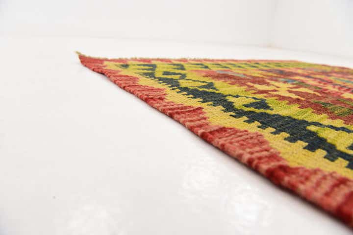 3' 2 x 6' 4 Hand Woven Kilim Maymana Wool Runner Rug