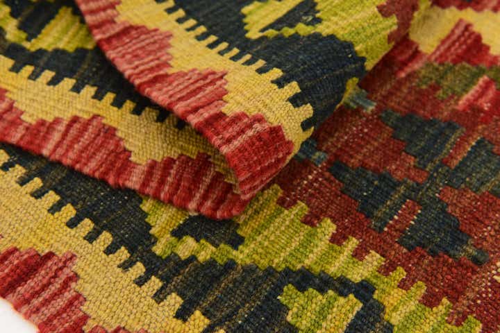 3' 2 x 6' 4 Hand Woven Kilim Maymana Wool Runner Rug