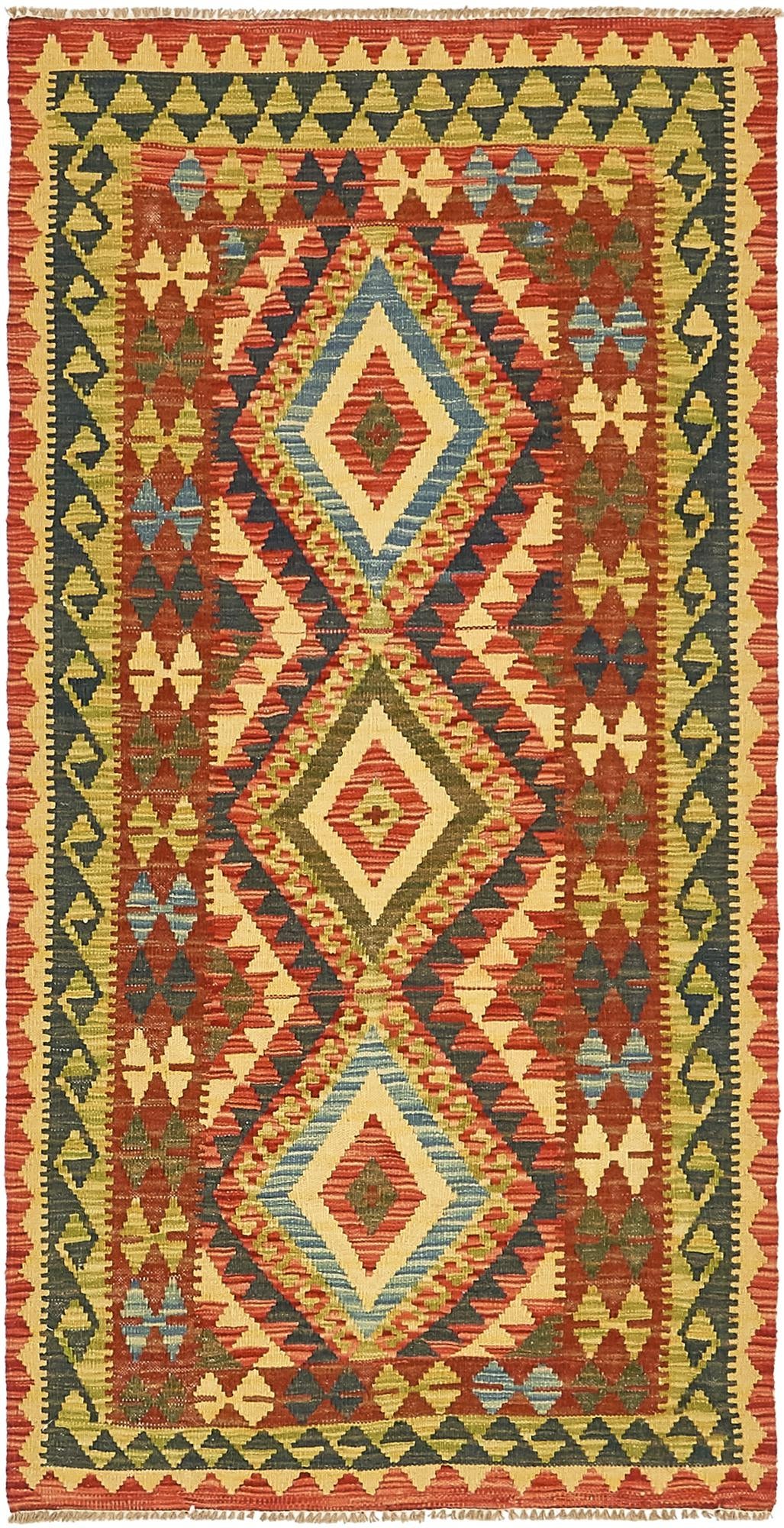3' 2 x 6' 4 Hand Woven Kilim Maymana Wool Runner Rug
