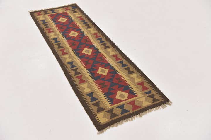 2' x 6' 3 Hand Woven Kilim Maymana Wool Runner Rug