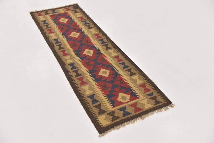 Detail image of 2' x 6' 3 Hand Woven Kilim Maymana Wool Runner Rug