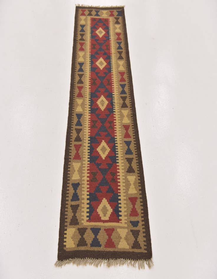 Detail image of 2' x 6' 3  Hand Woven Kilim Maymana Wool Runner Rug