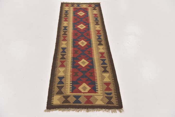 2' x 6' 3 Hand Woven Kilim Maymana Wool Runner Rug