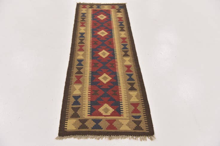 Detail image of 2' x 6' 3 Hand Woven Kilim Maymana Wool Runner Rug