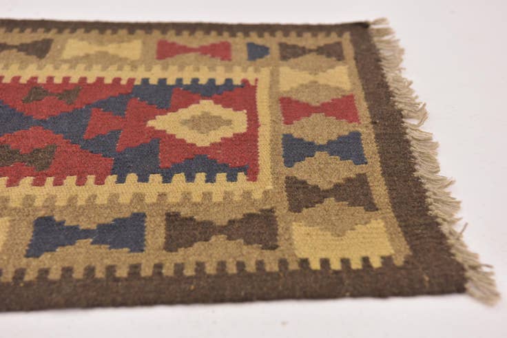 Detail image of 2' x 6' 3 Hand Woven Kilim Maymana Wool Runner Rug