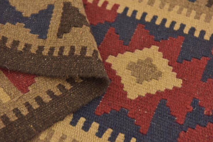 Detail image of 2' x 6' 3 Hand Woven Kilim Maymana Wool Runner Rug