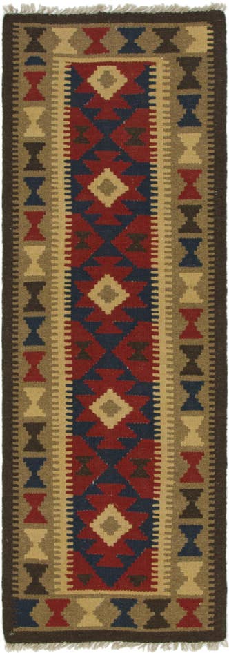 Detail image of 2' x 6' 3 Hand Woven Kilim Maymana Wool Runner Rug