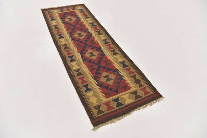 2' 2 x 6' 3 Hand Woven Kilim Maymana Wool Runner Rug