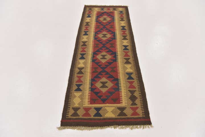 2' 2 x 6' 3 Hand Woven Kilim Maymana Wool Runner Rug