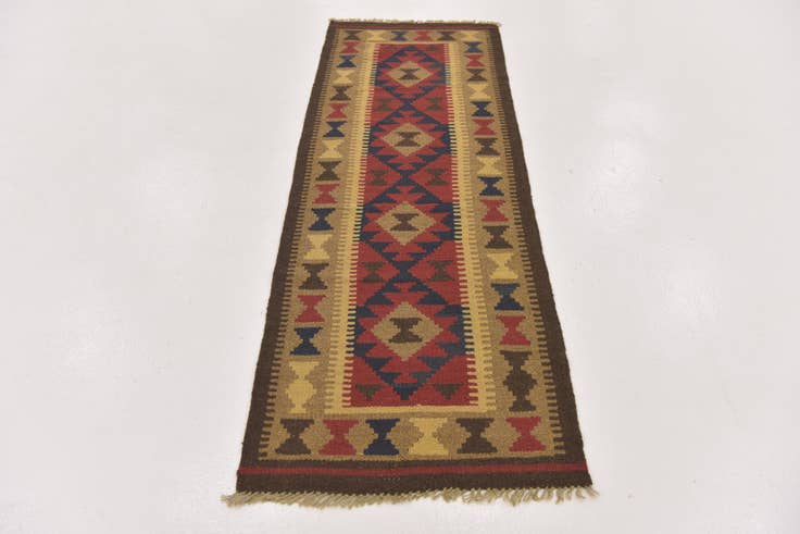 Detail image of 2' 2 x 6' 3 Hand Woven Kilim Maymana Wool Runner Rug