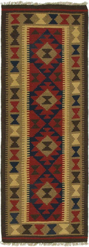 2' 2 x 6' 3 Hand Woven Kilim Maymana Wool Runner Rug
