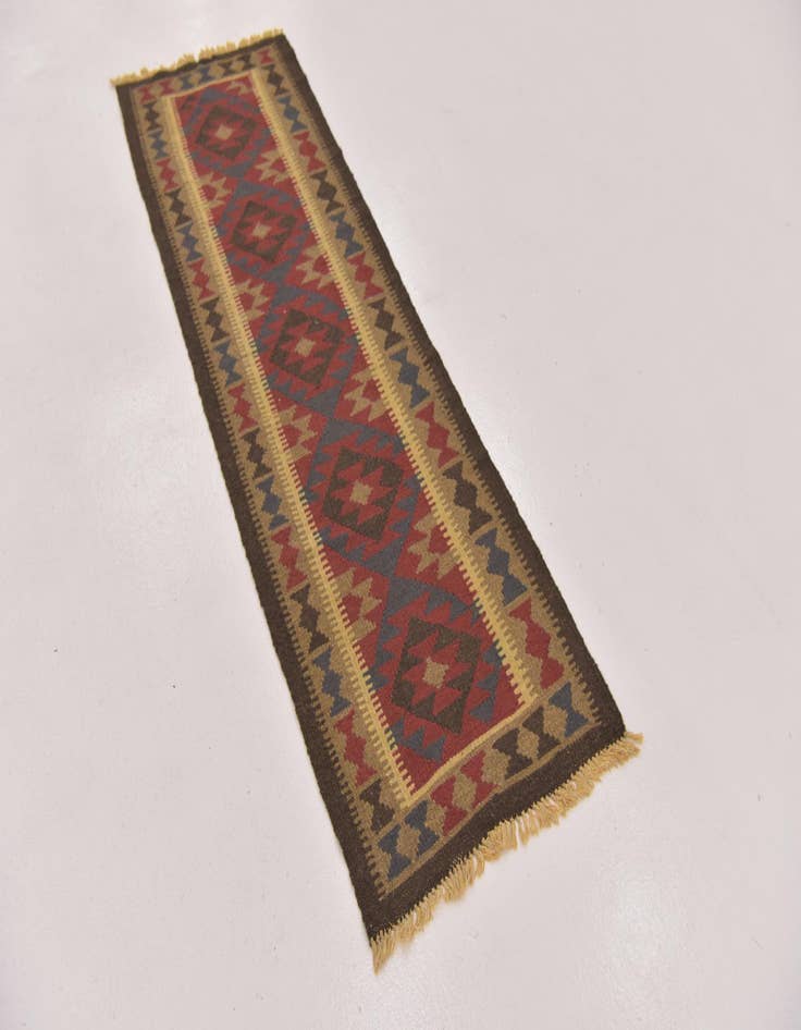 Detail image of 2' x 6' 5  Hand Woven Kilim Maymana Wool Runner Rug