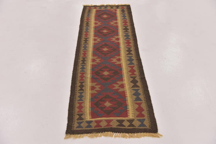 Detail image of 2' x 6' 5 Hand Woven Kilim Maymana Wool Runner Rug