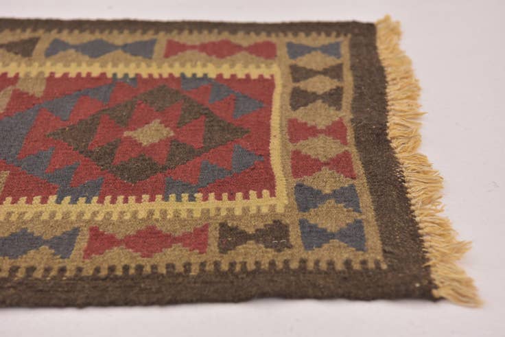 Detail image of 2' x 6' 5 Hand Woven Kilim Maymana Wool Runner Rug