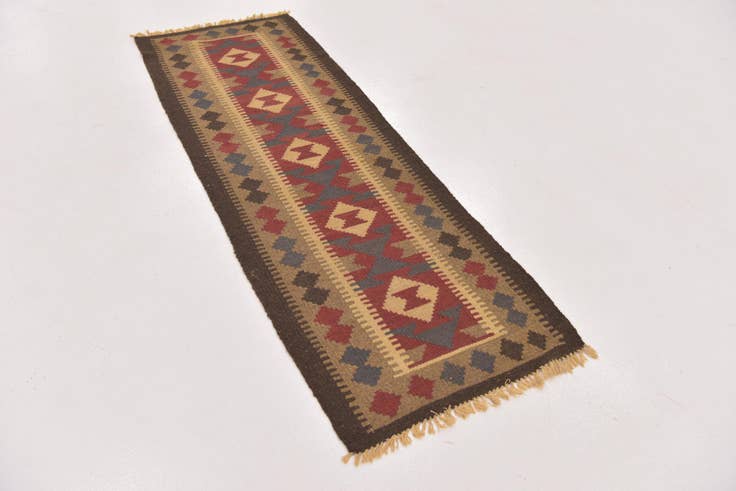 Detail image of 2' x 6' 3 Hand Woven Kilim Maymana Wool Runner Rug
