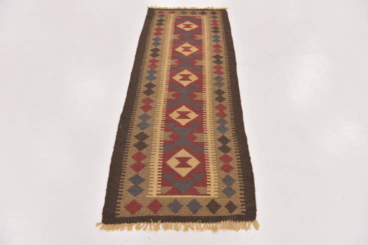 Detail image of 2' x 6' 3 Hand Woven Kilim Maymana Wool Runner Rug
