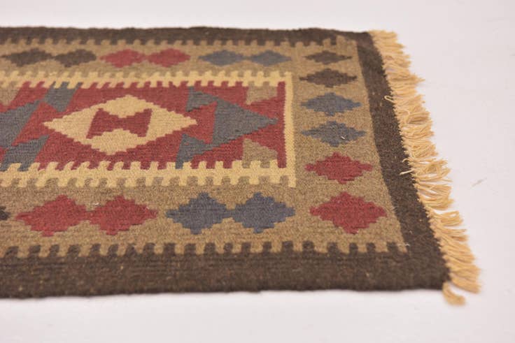Detail image of 2' x 6' 3 Hand Woven Kilim Maymana Wool Runner Rug