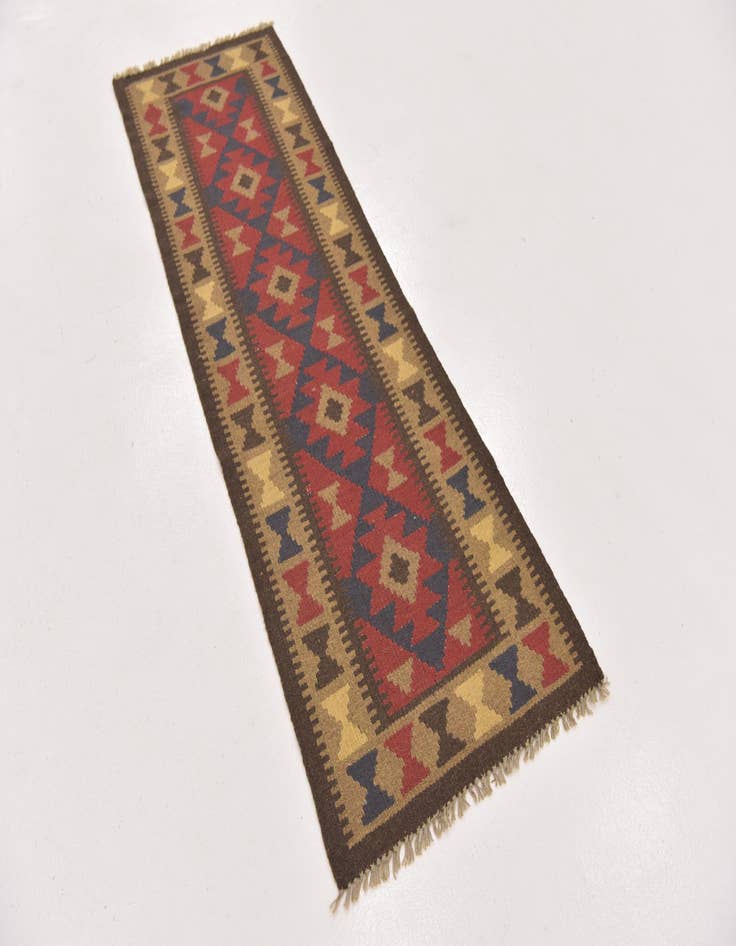 Detail image of 2' x 6' 3  Hand Woven Kilim Maymana Wool Runner Rug