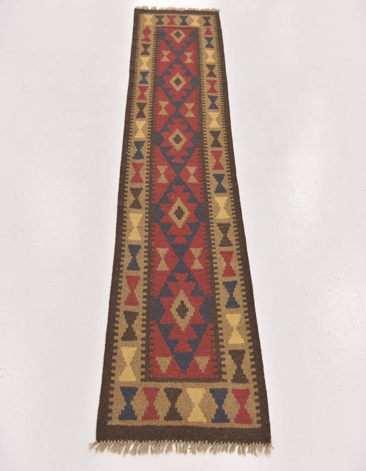 Detail image of 2' x 6' 3  Hand Woven Kilim Maymana Wool Runner Rug