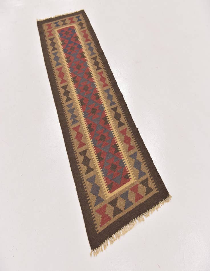 Detail image of 2' x 6' 4  Hand Woven Kilim Maymana Wool Runner Rug