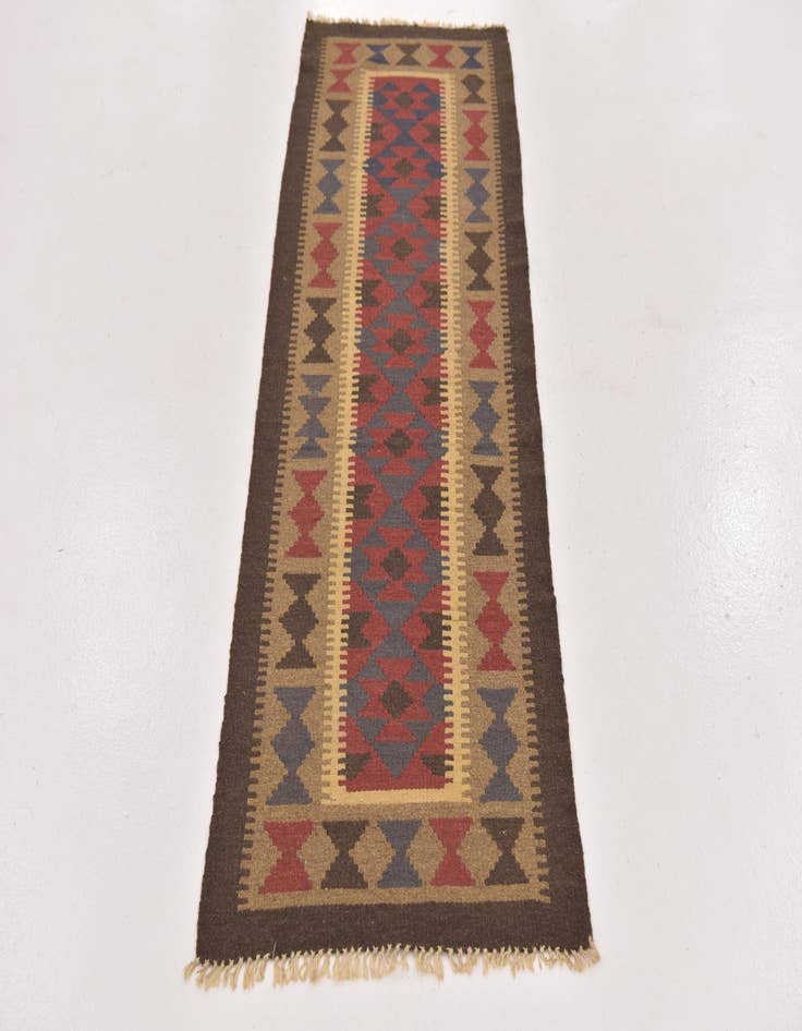 Detail image of 2' x 6' 4  Hand Woven Kilim Maymana Wool Runner Rug