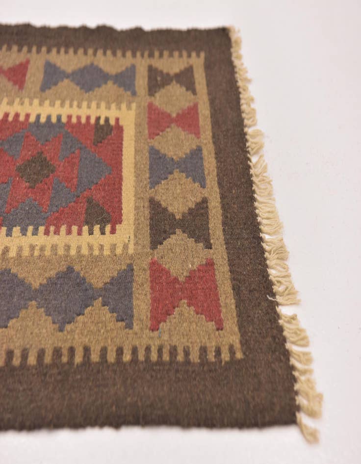 Detail image of 2' x 6' 4  Hand Woven Kilim Maymana Wool Runner Rug