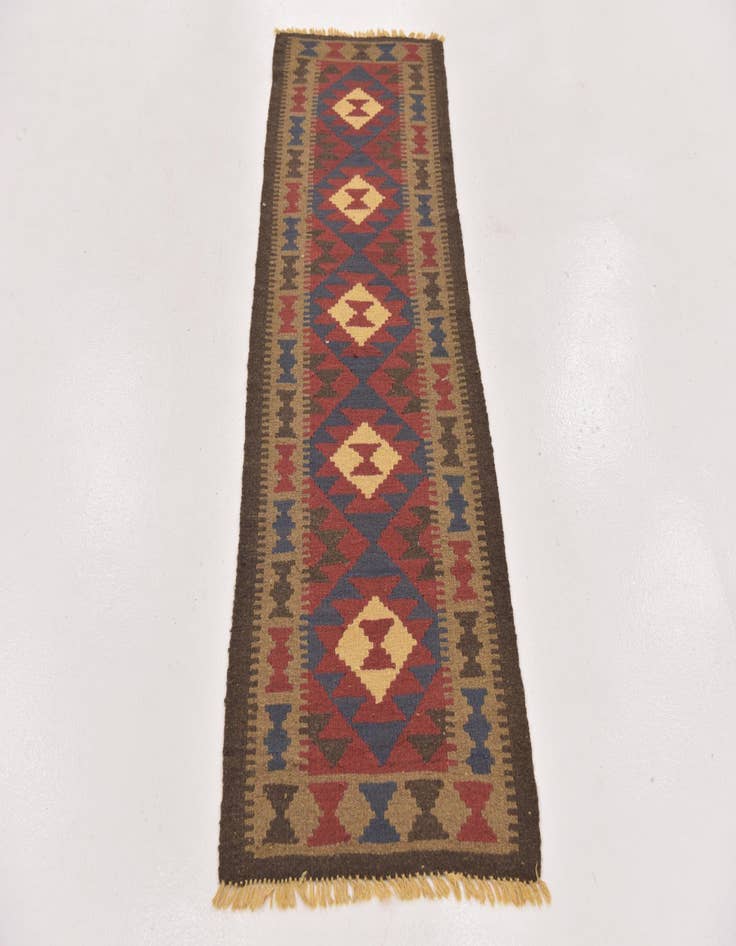 Detail image of 2' x 6' 4  Hand Woven Kilim Maymana Wool Runner Rug