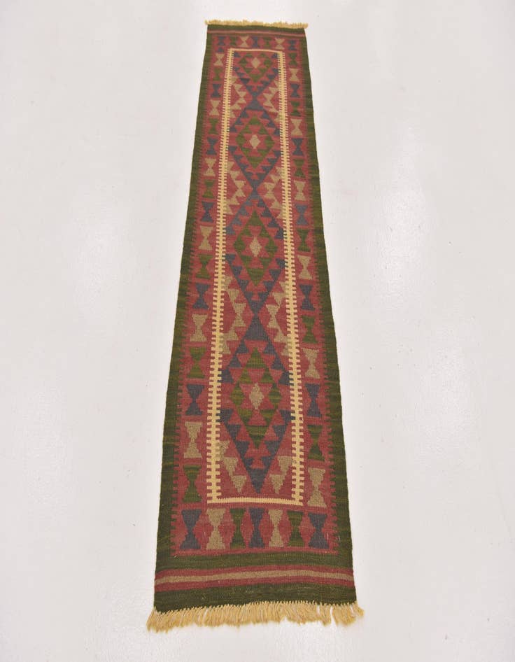 Detail image of 2' x 6' 3  Hand Woven Kilim Maymana Wool Runner Rug