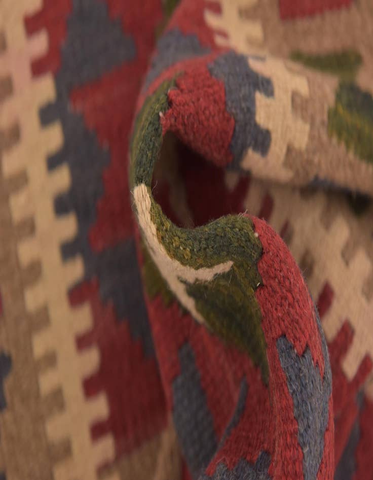 Detail image of 2' x 6' 4 Hand Woven Kilim Maymana Wool Runner Rug