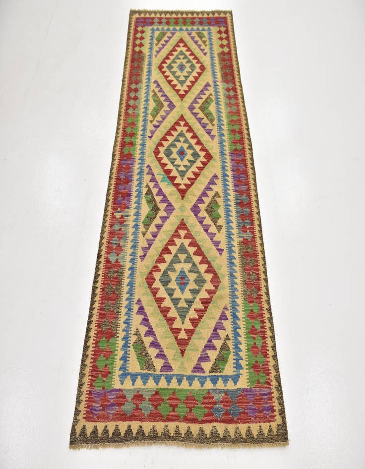 Detail image of 3' 2 x 6' 6  Hand Woven Kilim Maymana Wool Runner Rug