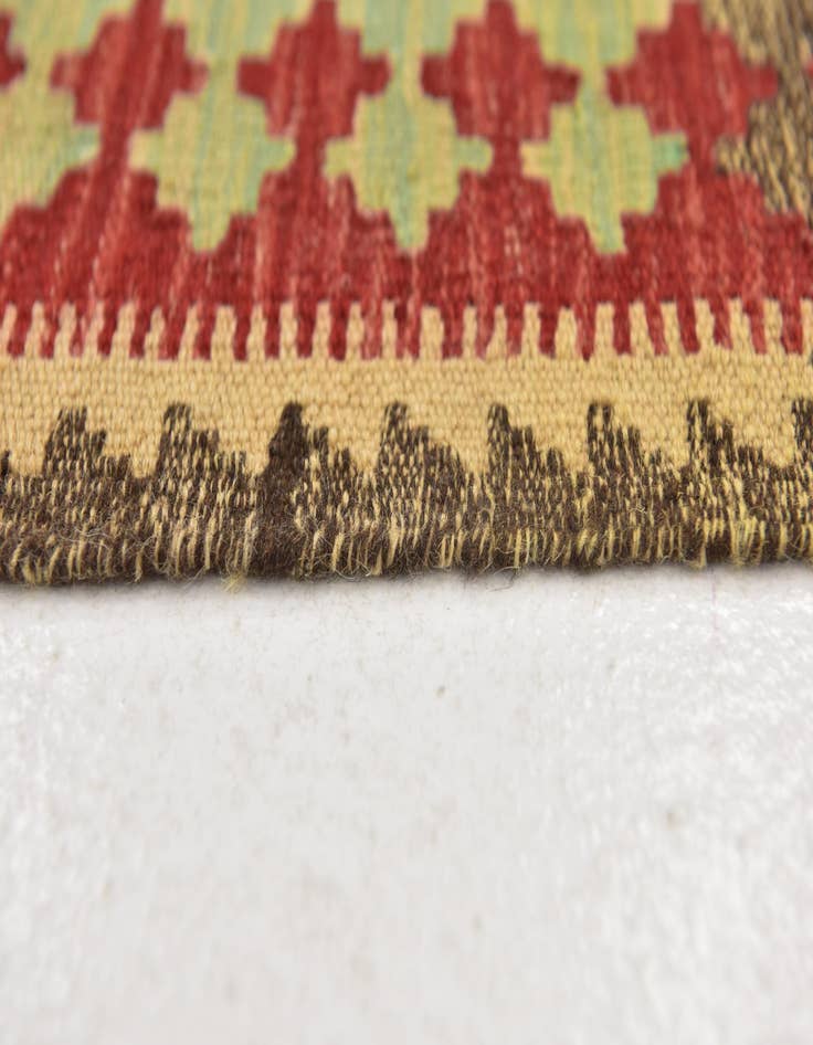 Detail image of 3' 2 x 6' 6  Hand Woven Kilim Maymana Wool Runner Rug