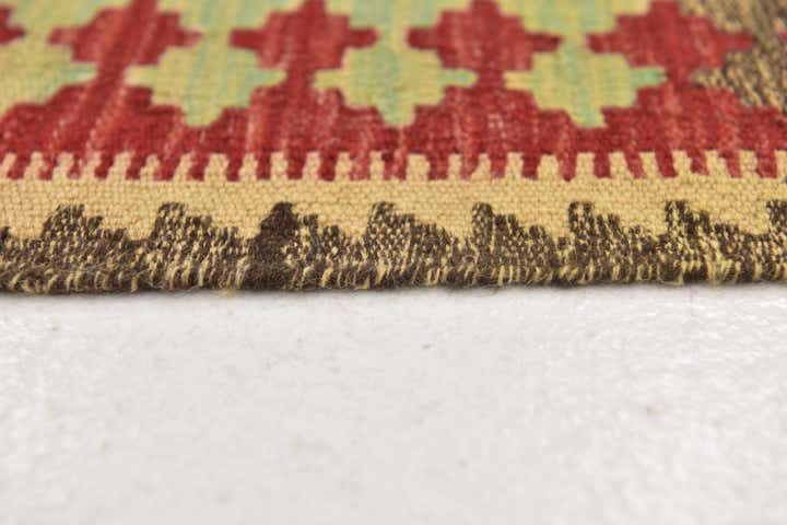 3' 2 x 6' 6 Hand Woven Kilim Maymana Wool Runner Rug