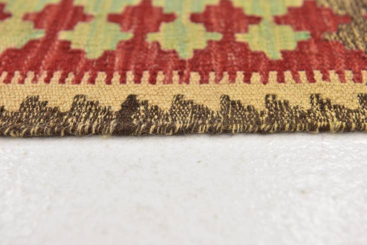 Detail image of 3' 2 x 6' 6 Hand Woven Kilim Maymana Wool Runner Rug