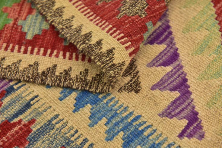 Detail image of 3' 2 x 6' 6 Hand Woven Kilim Maymana Wool Runner Rug