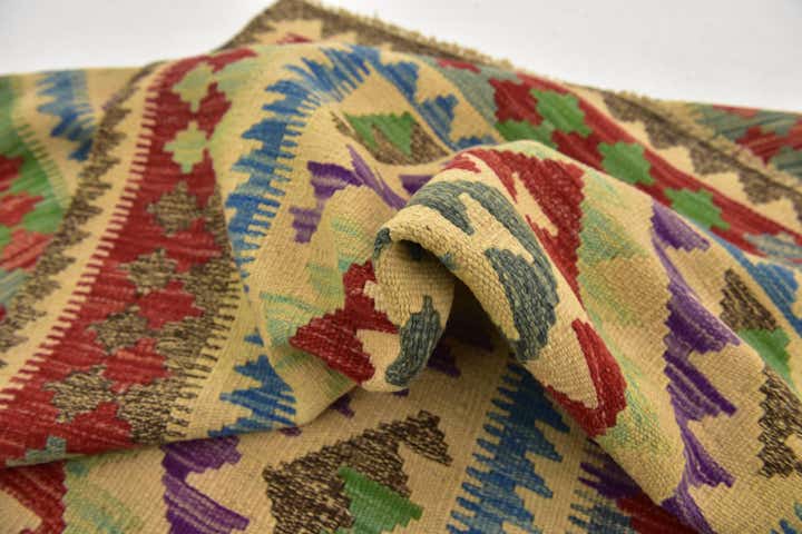 3' 2 x 6' 6 Hand Woven Kilim Maymana Wool Runner Rug